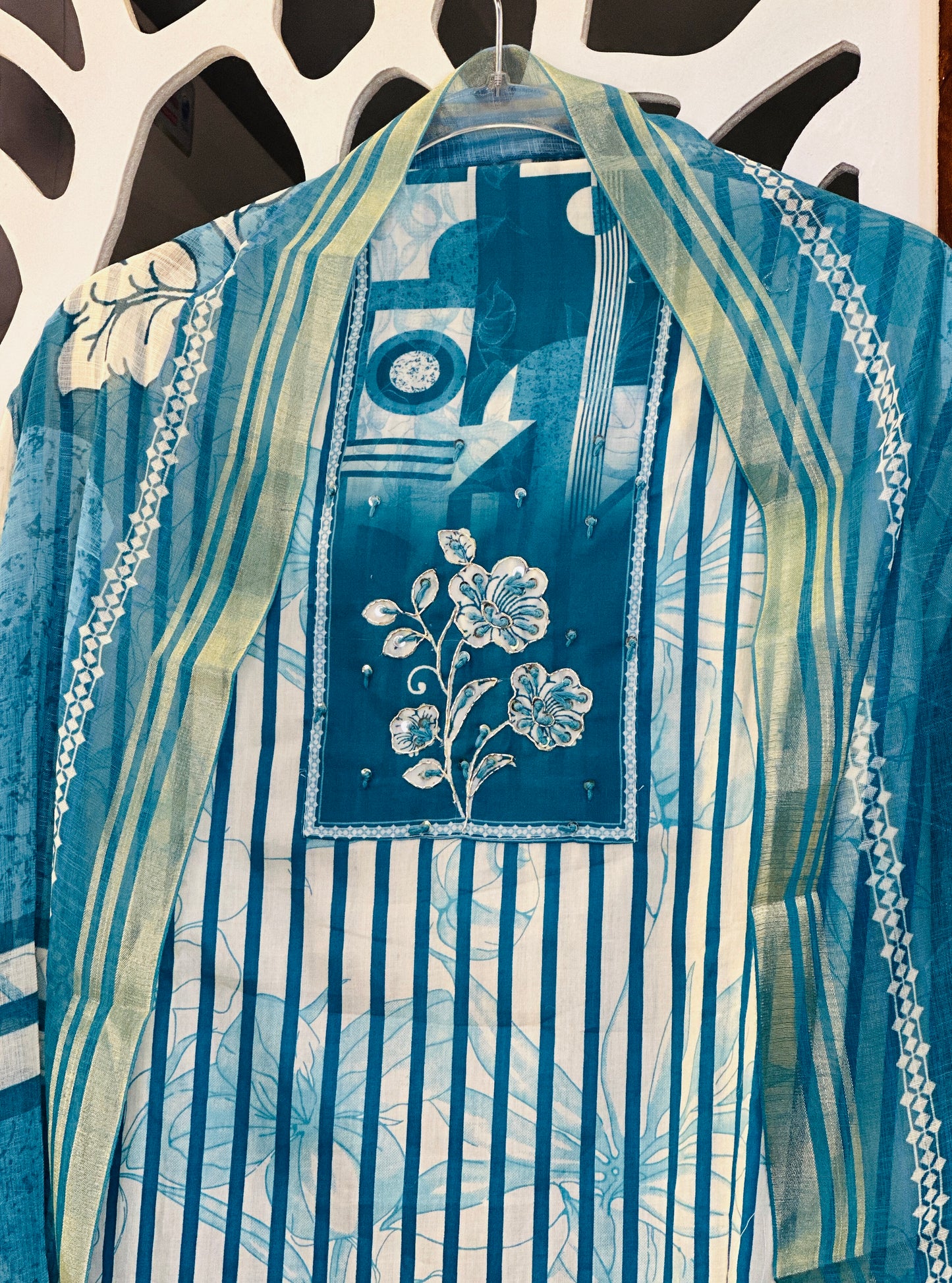 Digital Printed Pure Cotton Suit & Dupatta With Golden Wire & Lace Highlights