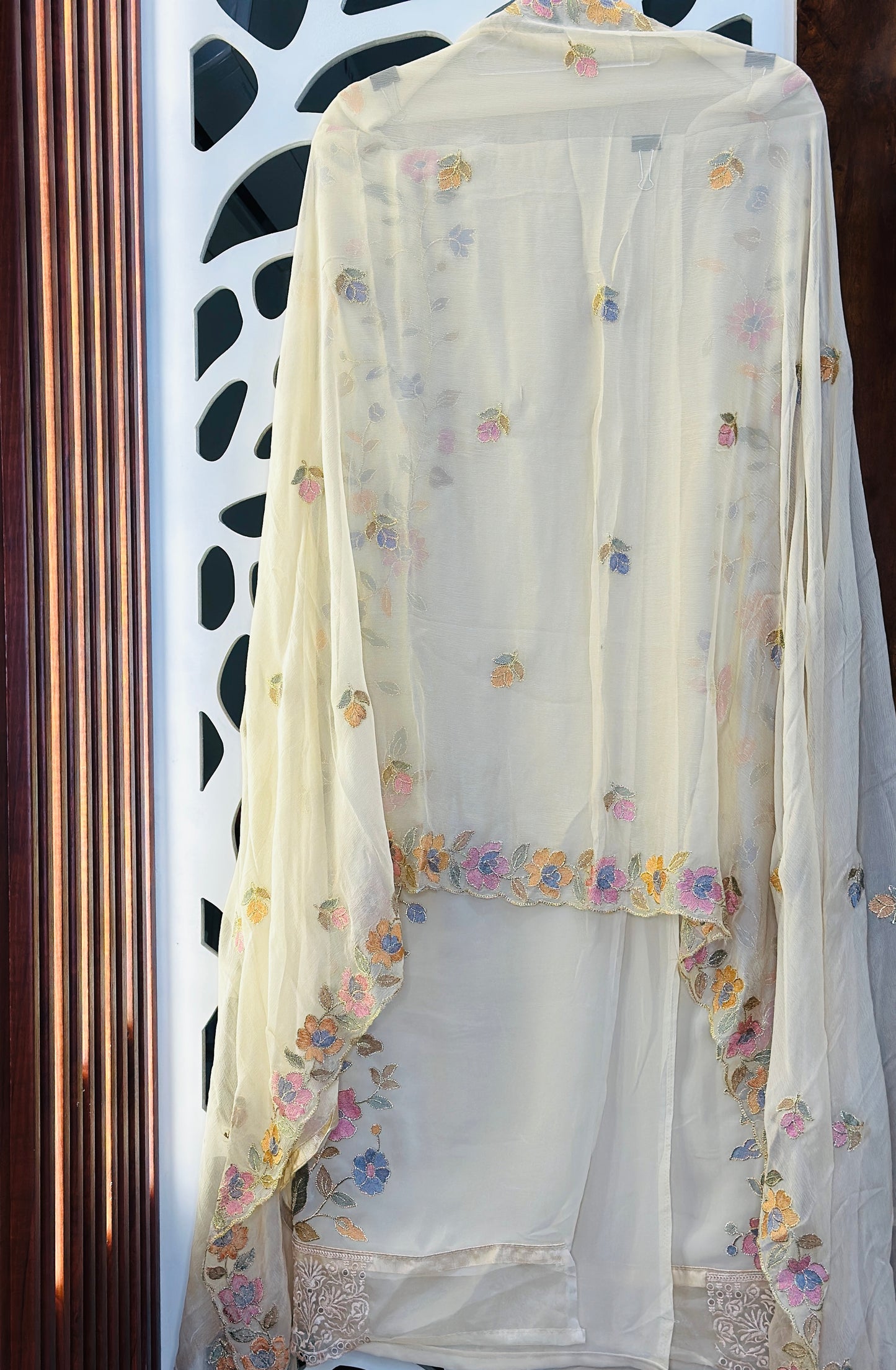 Premium Georgette Beautiful Thread Embroidered Suit With Cut Work Georgette Embroidered Dupatta & Shantoon Bottom