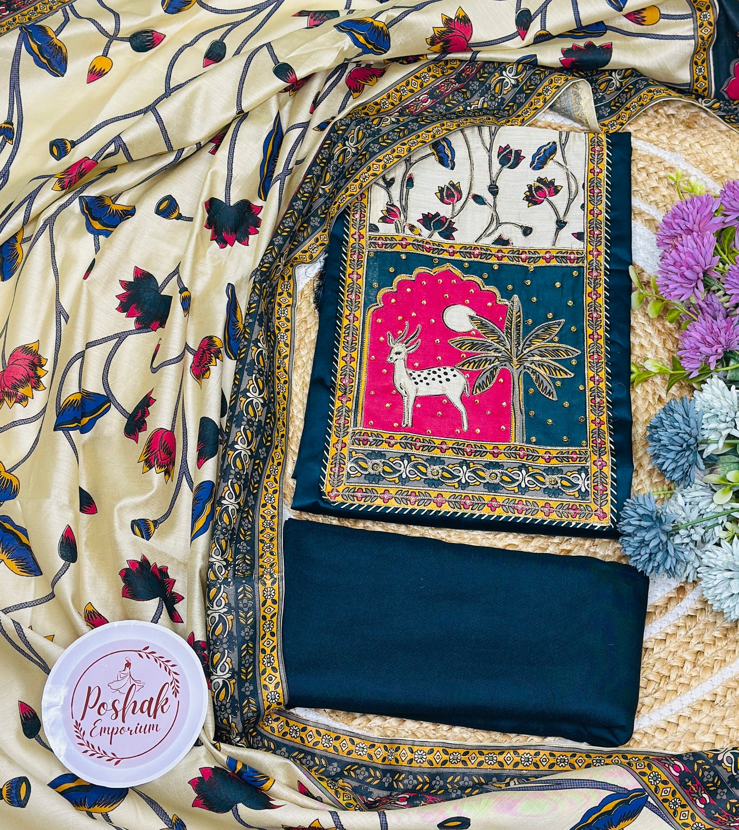 Fine Glace Cotton Kalamkari Print With Digital Printed Dupatta