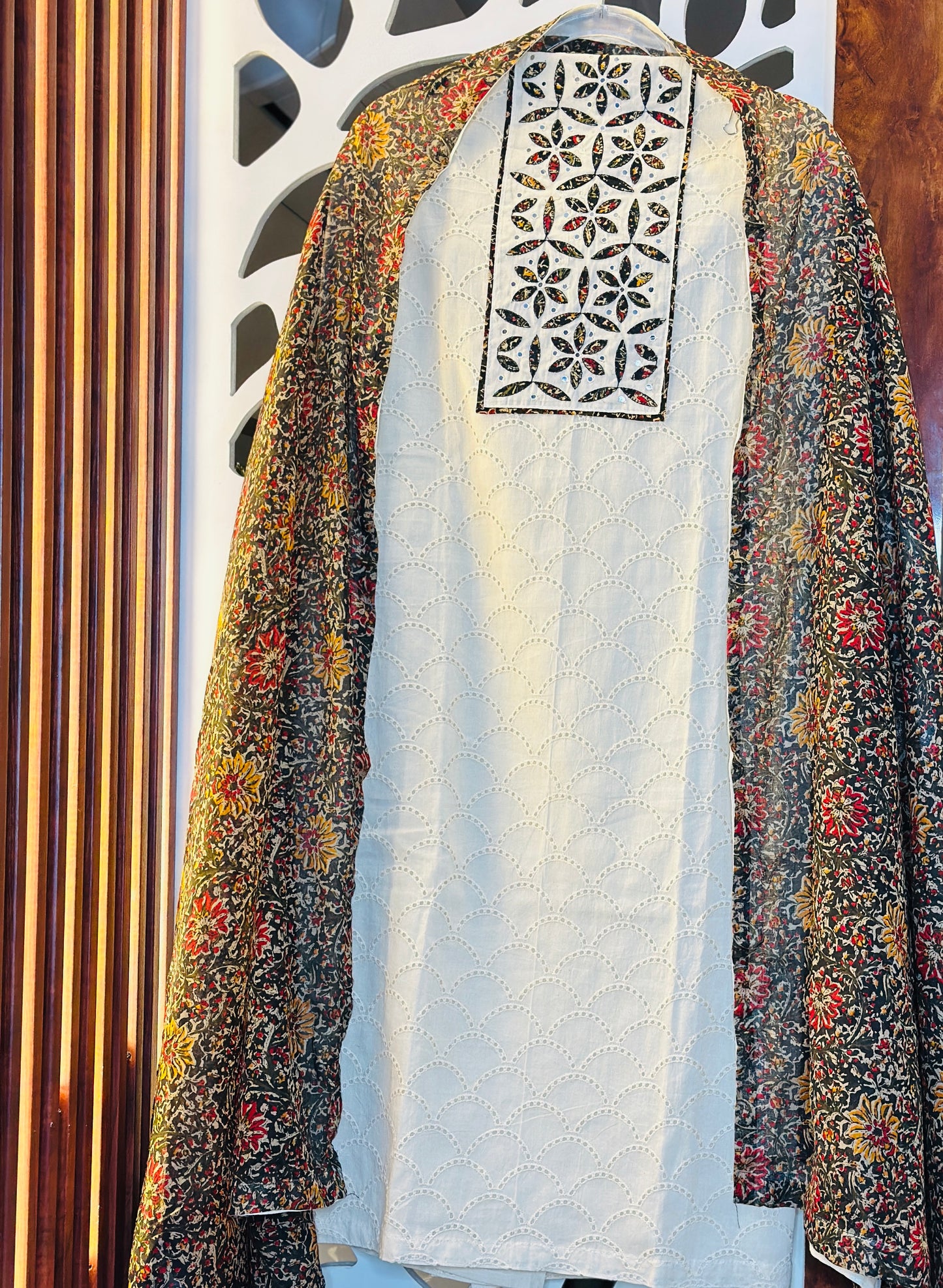 Schifli Pure Cotton Suit With Beautiful Neck Tie & Printed Cotton Dupatta With Kinari White Patti & Printed Cotton Bottom