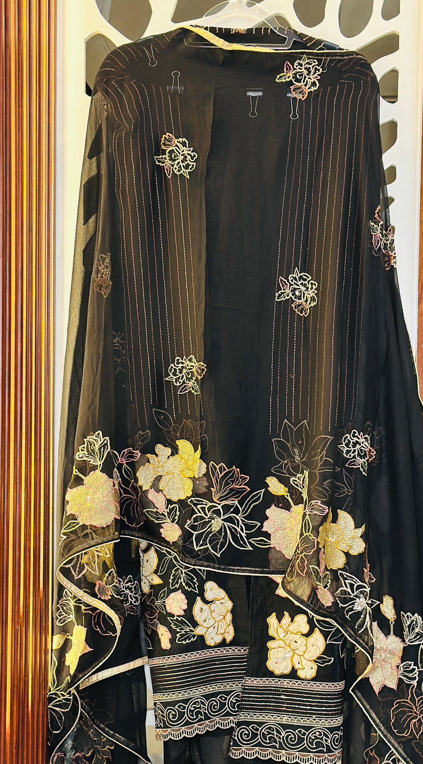 Our Party Wear Pure Georgette Black Suit With Beautiful Thread Work Embroidery, Sequence Highlights & Cut Dana Work