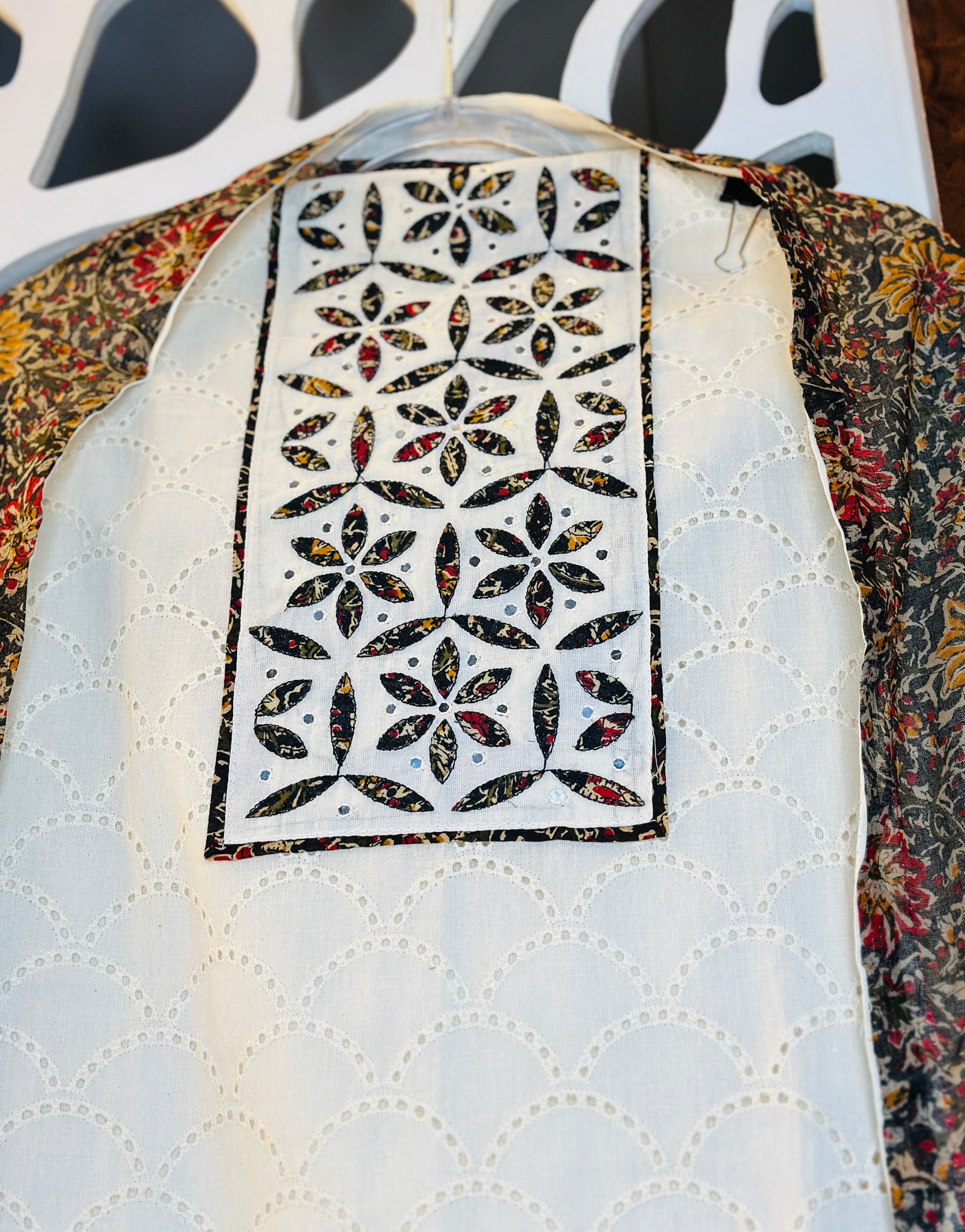 Schifli Pure Cotton Suit With Beautiful Neck Tie & Printed Cotton Dupatta With Kinari White Patti & Printed Cotton Bottom