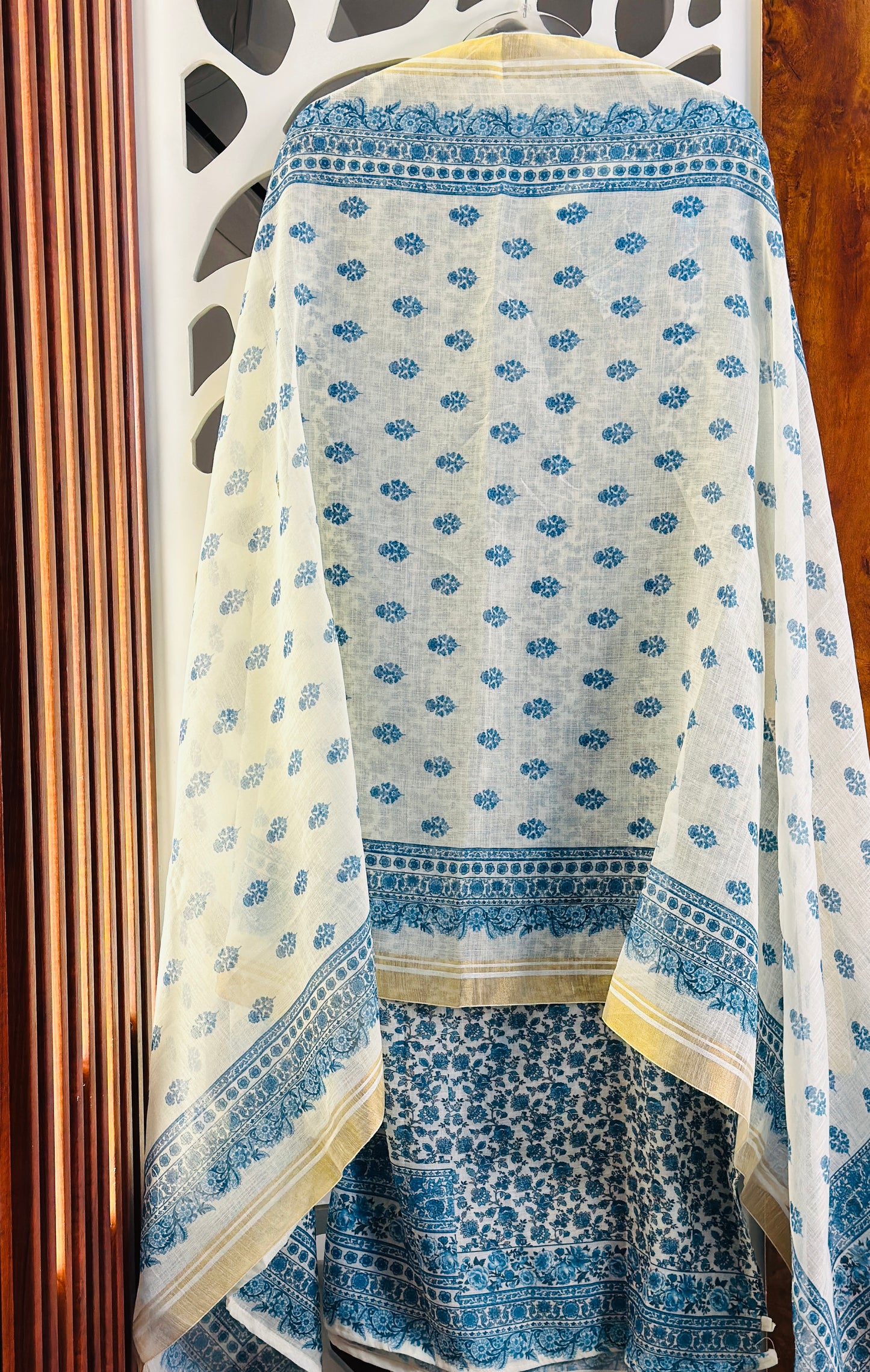 Soft Linen Digital Printed Suit Pearl Work On Neck Tie With Digital Printed Linen Dupatta & Rayon Bottom