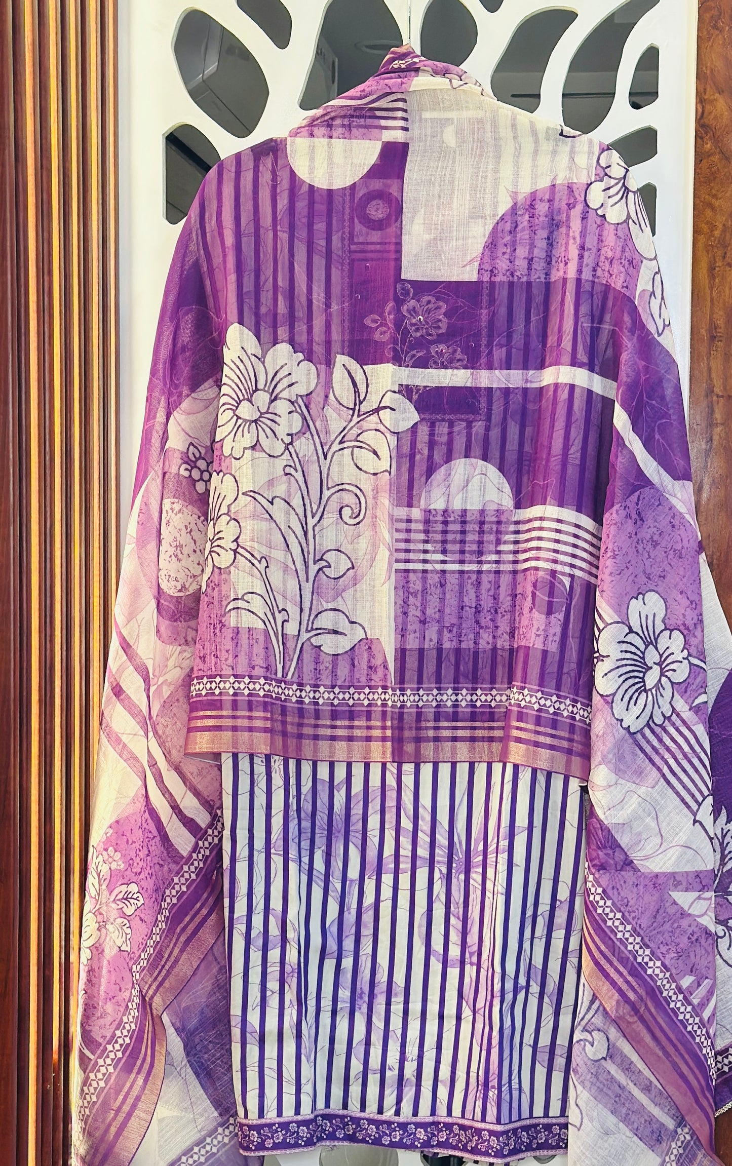 Digital Printed Pure Cotton Suit & Dupatta With Golden Wire & Lace Highlights