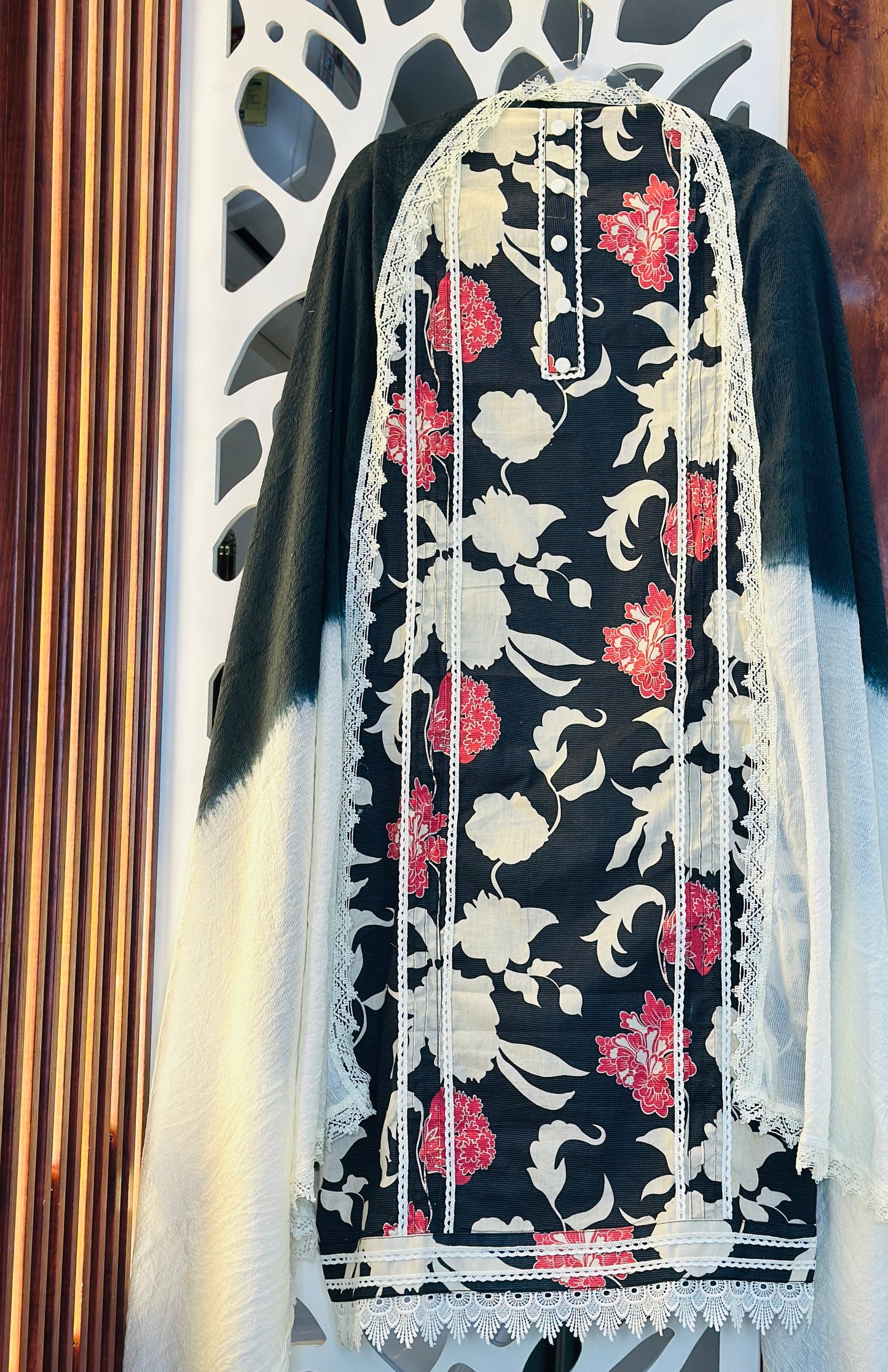 Floral Printed Pure Cotton With Ombre Printed Dupatta & Crochet Lace Edges