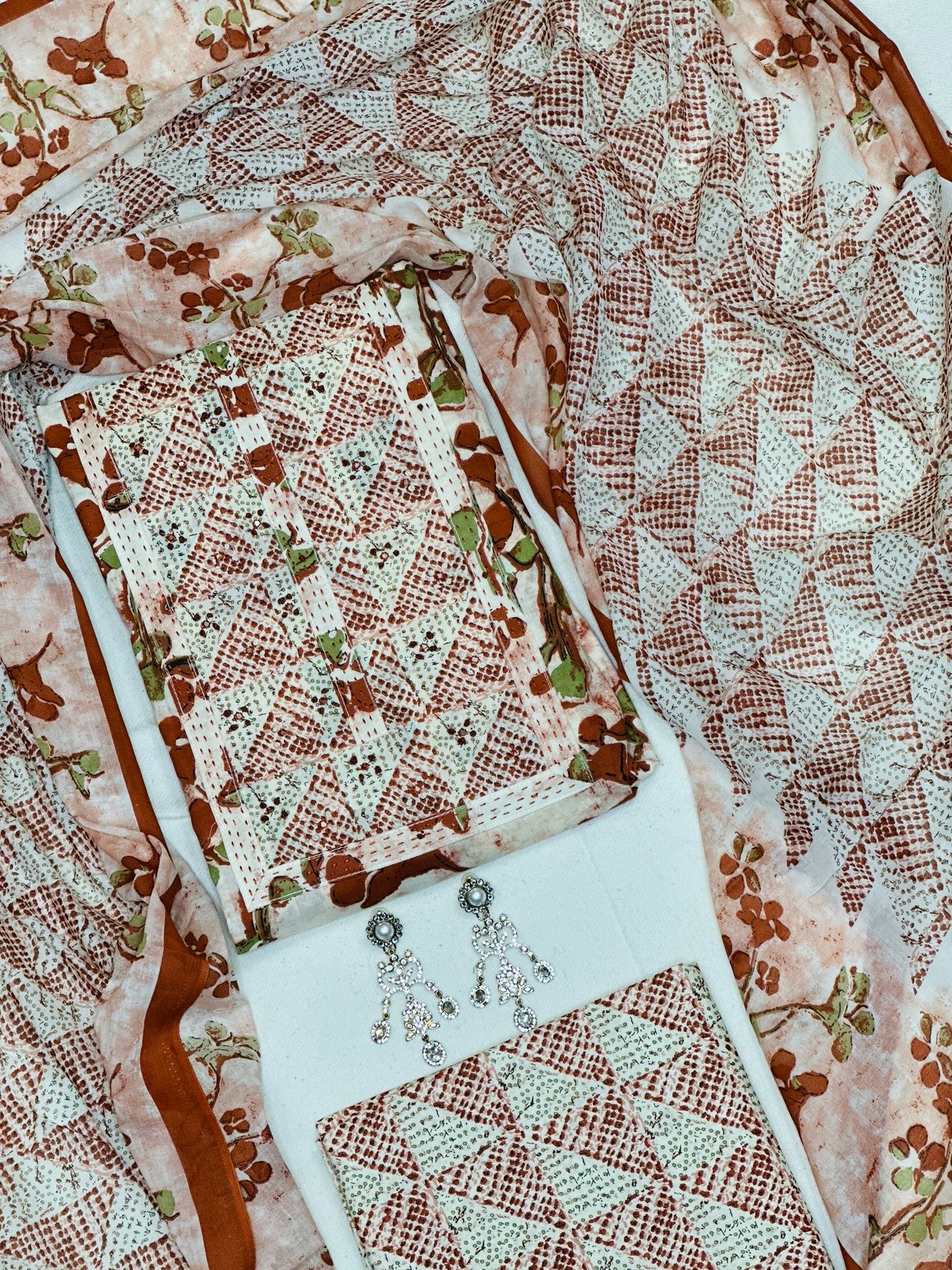 French Knot & Kantha Embroidered Printed Cotton Suit