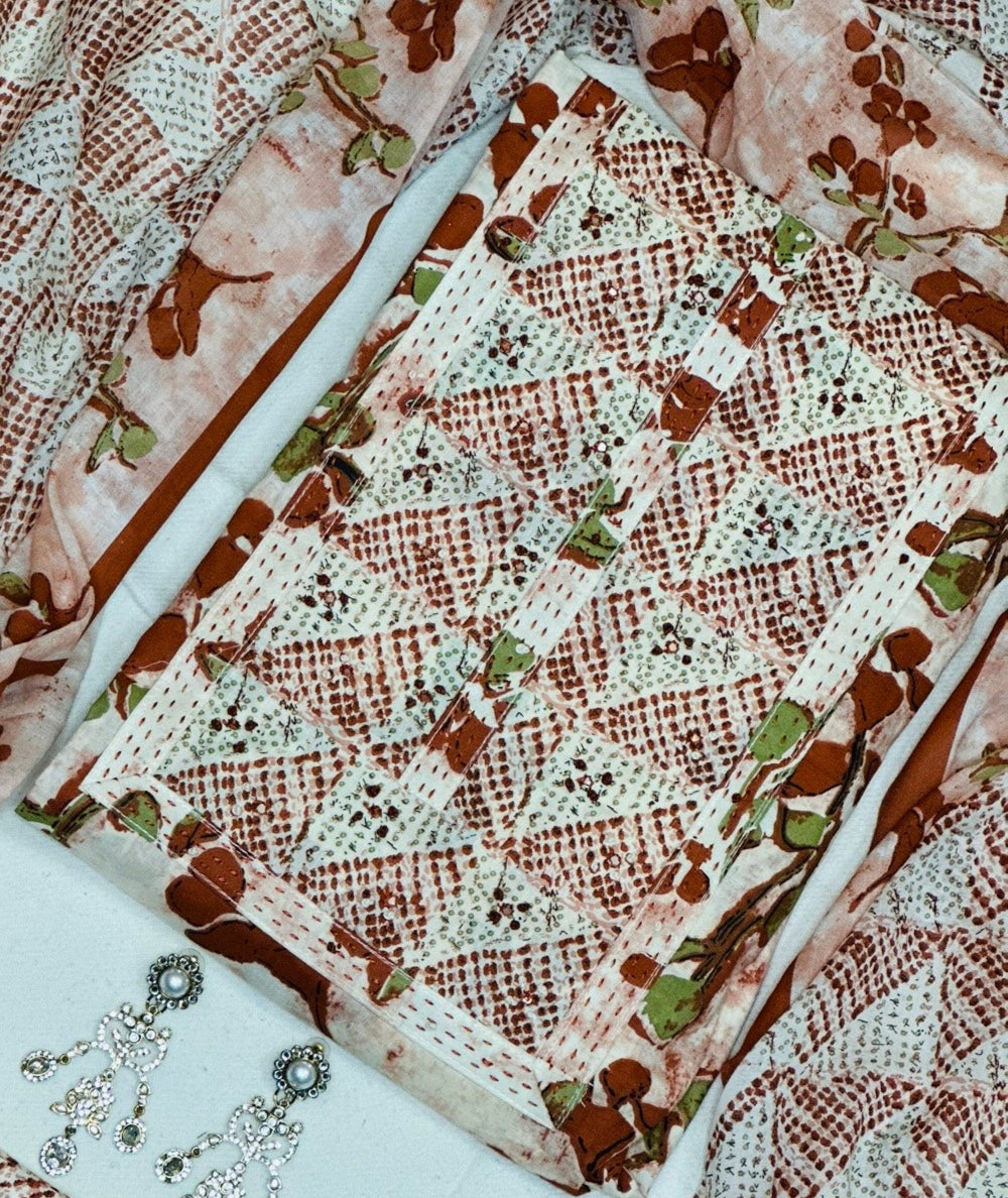 French Knot & Kantha Embroidered Printed Cotton Suit