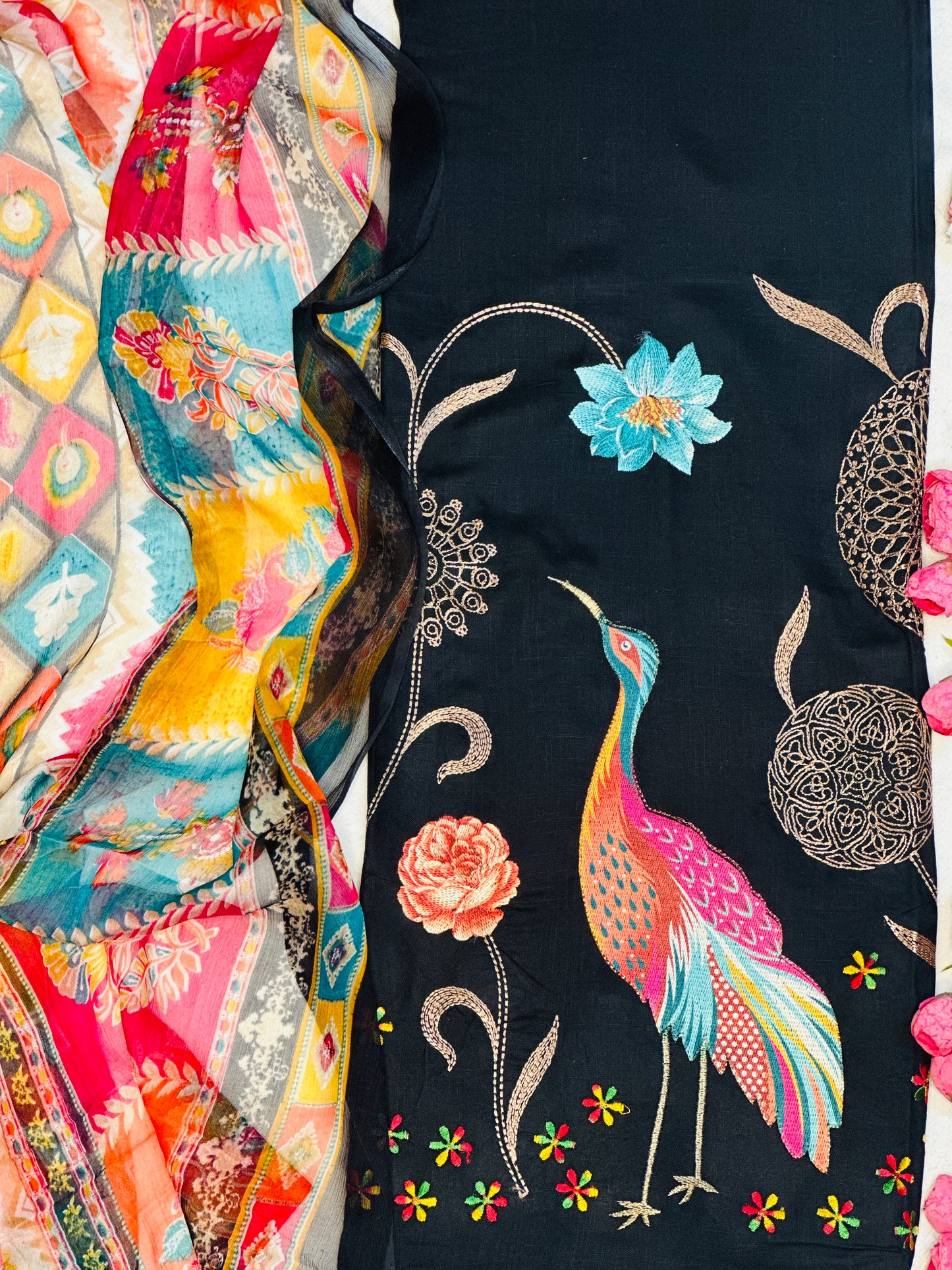 Fine Cotton Thread Embroidered With Pure Chiffon Dupatta