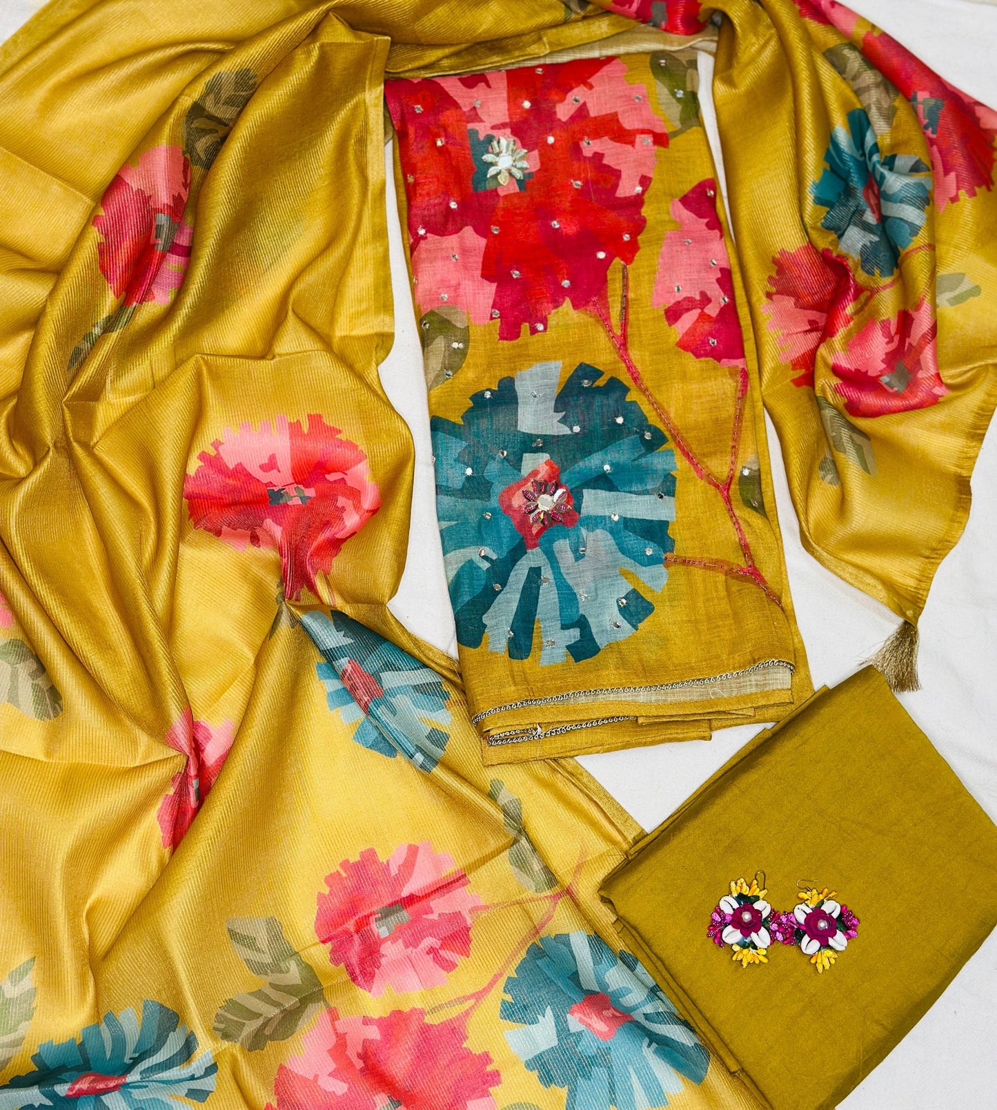 Mustard Shimmer Linen Digital Print Daman Work