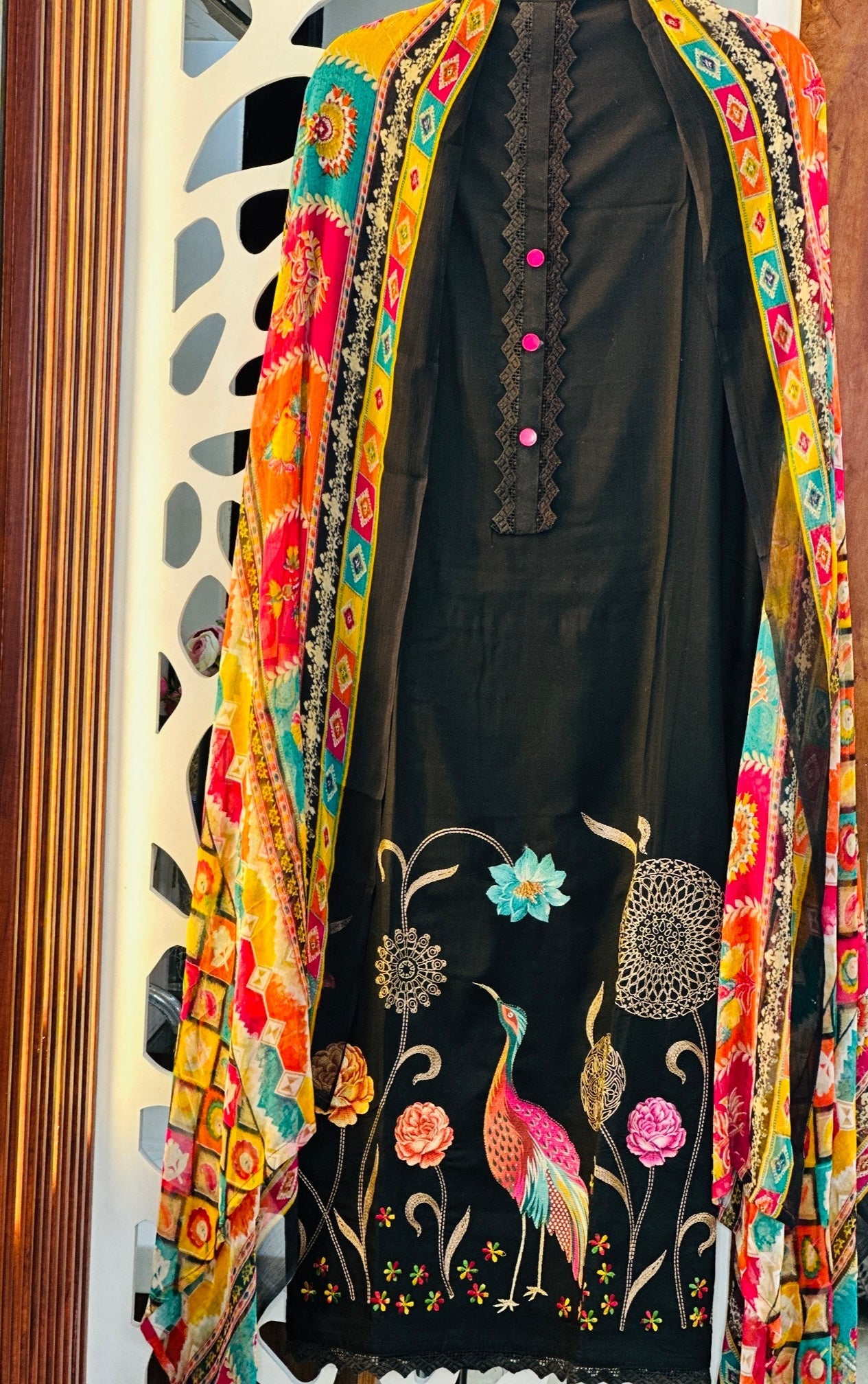 Fine Cotton Thread Embroidered With Pure Chiffon Dupatta