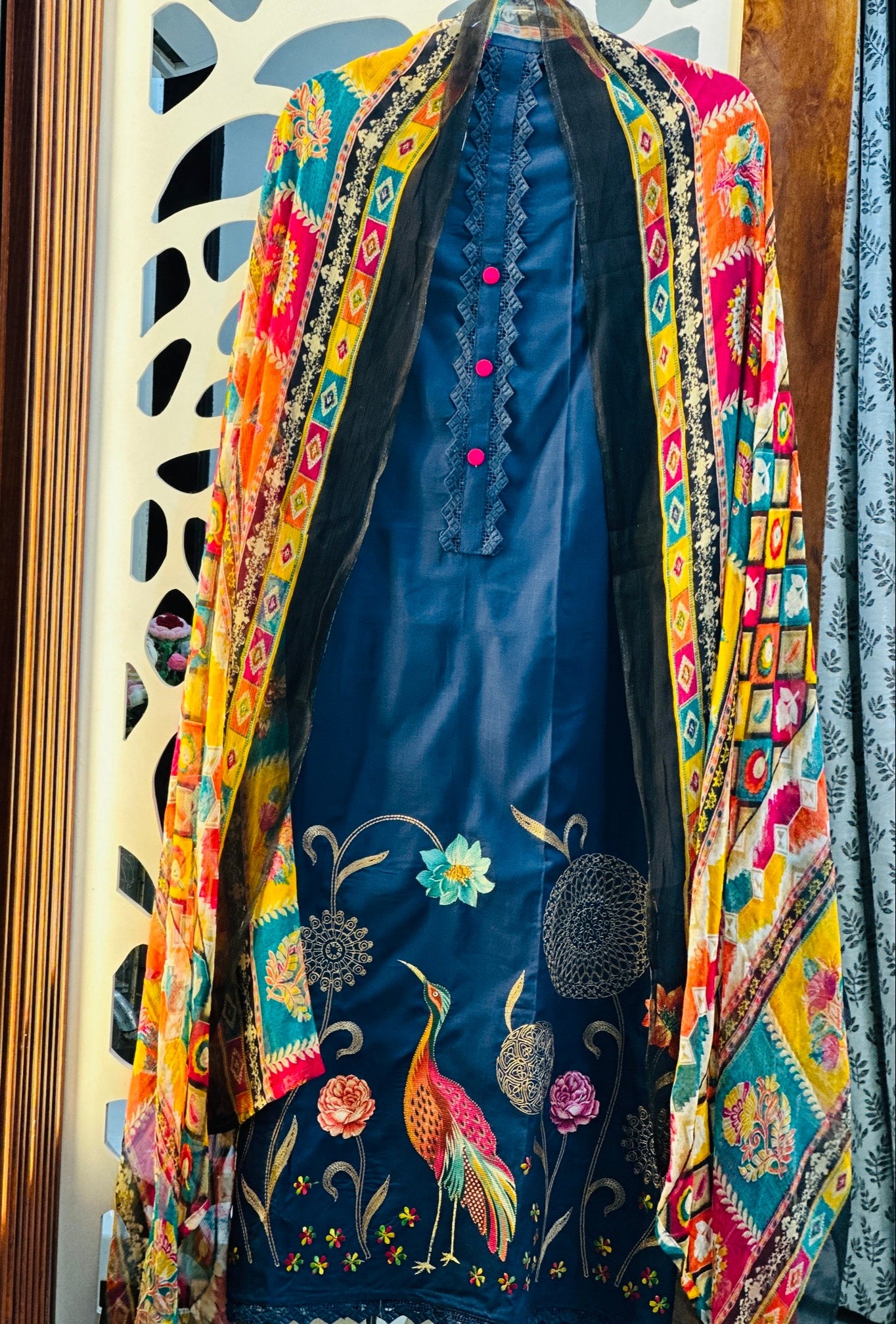 Fine Cotton Thread Embroidered With Pure Chiffon Dupatta
