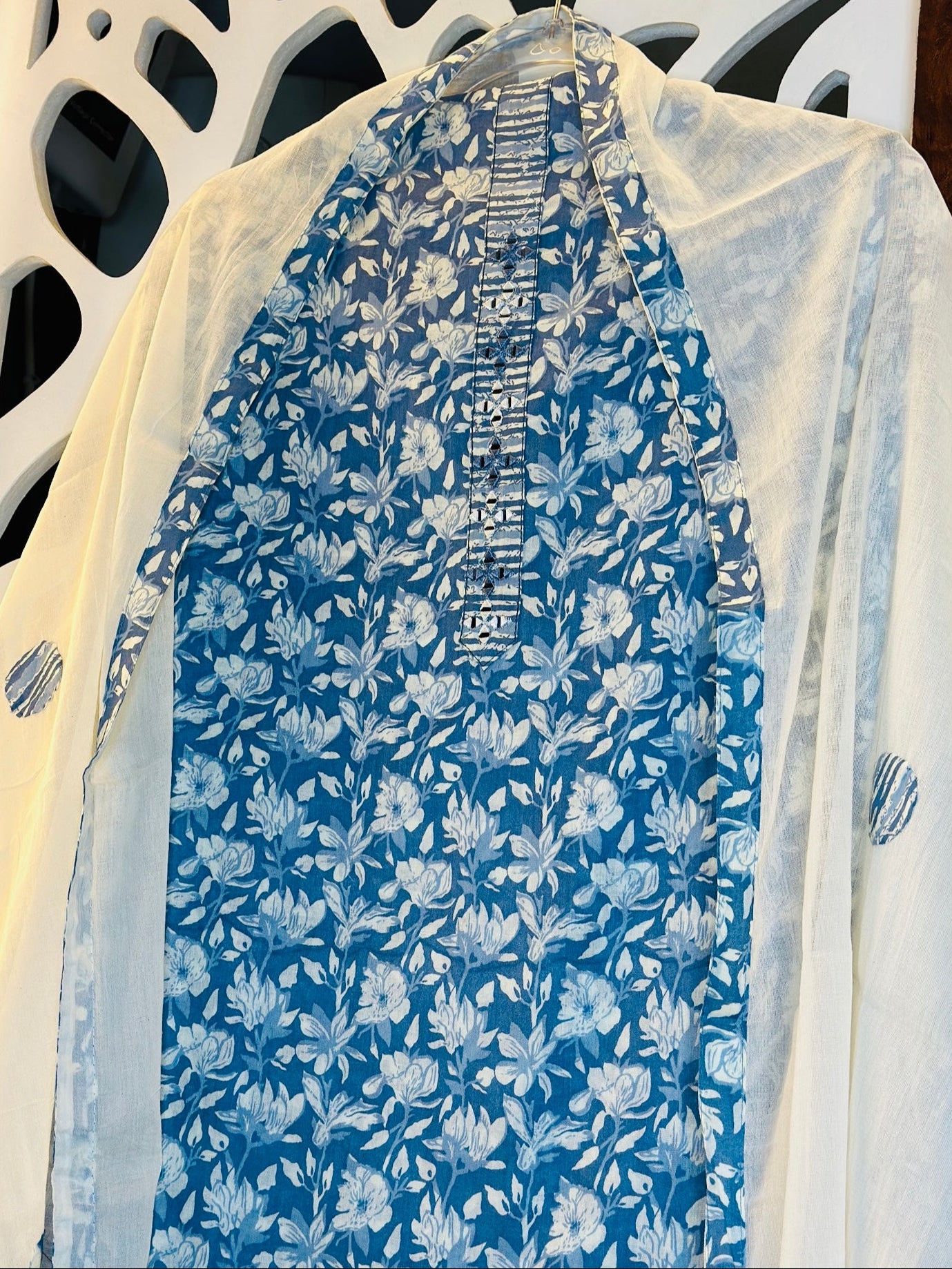 Floral Cotton Mirror Embellished Suit