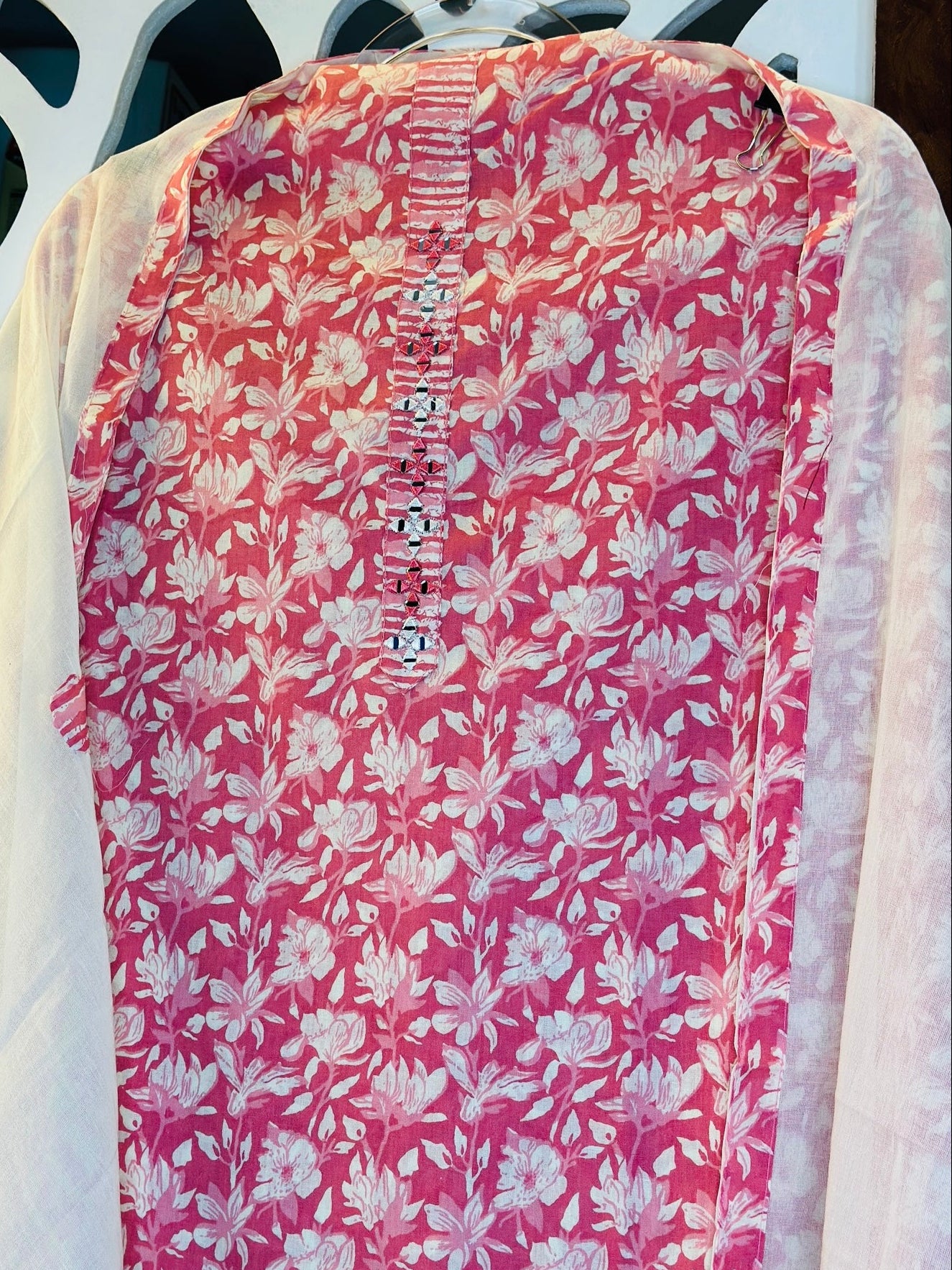 Floral Cotton Mirror Embellished Suit