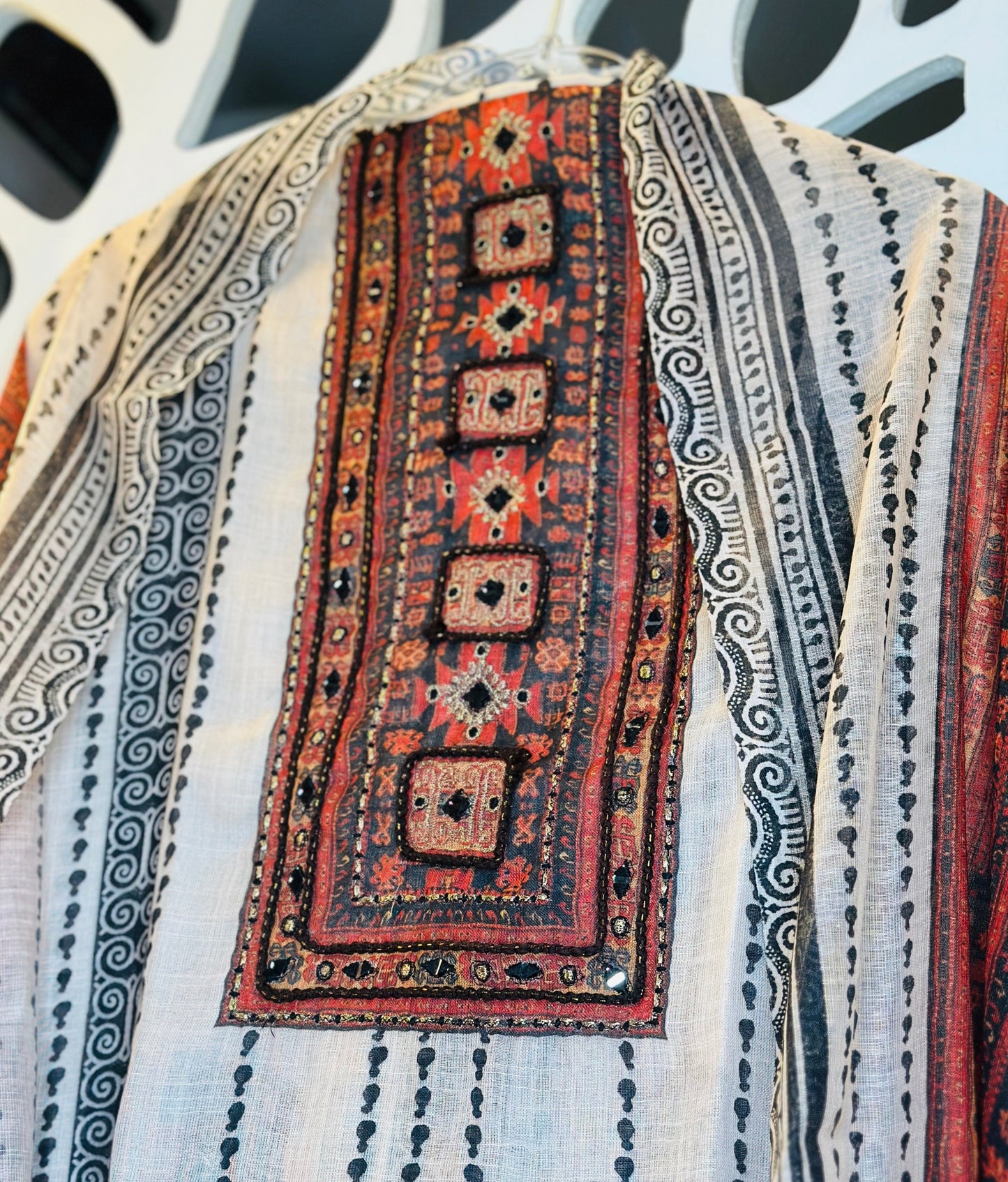 Soft Fine Linen With kantha Embroidery & Mirror Work