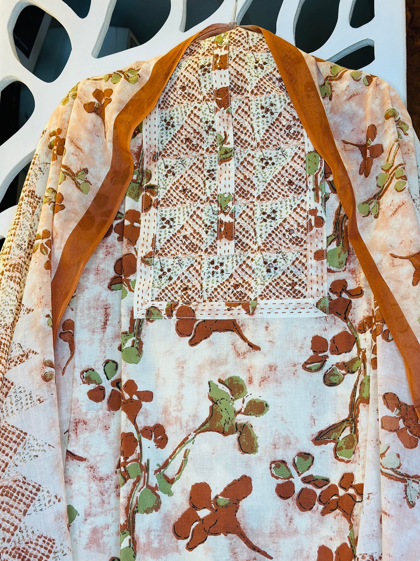 French Knot & Kantha Embroidered Printed Cotton Suit