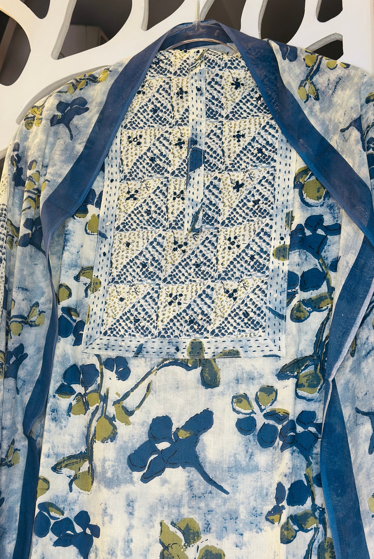 French Knot & Kantha Embroidered Printed Cotton Suit