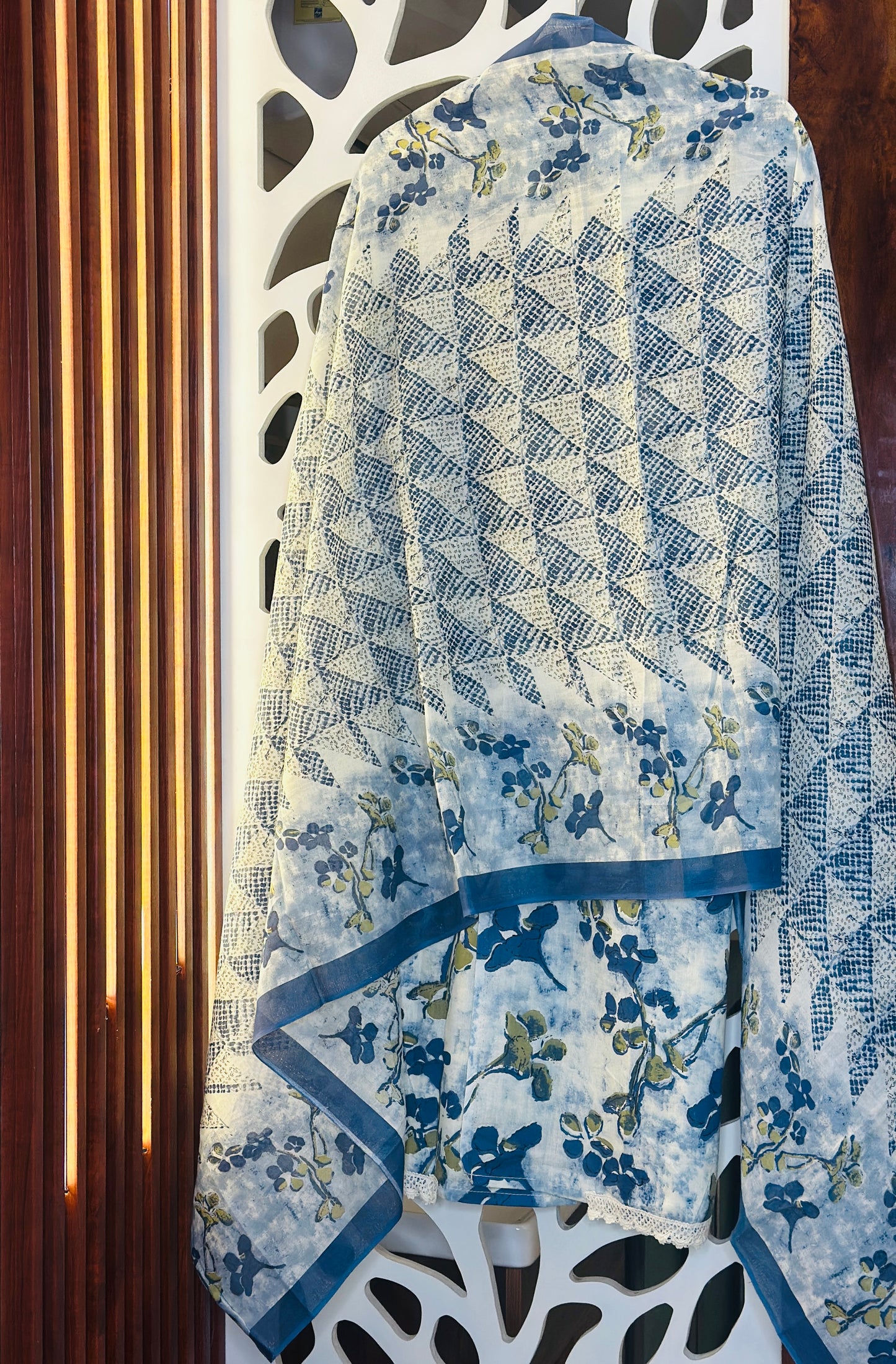 French Knot & Kantha Embroidered Printed Cotton Suit