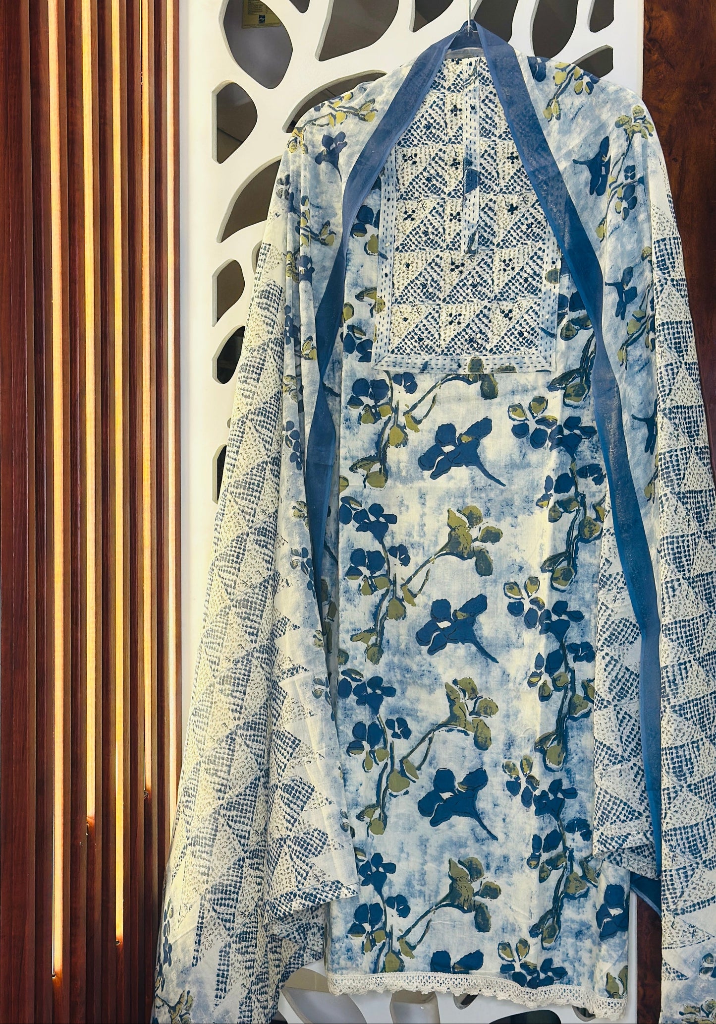 French Knot & Kantha Embroidered Printed Cotton Suit