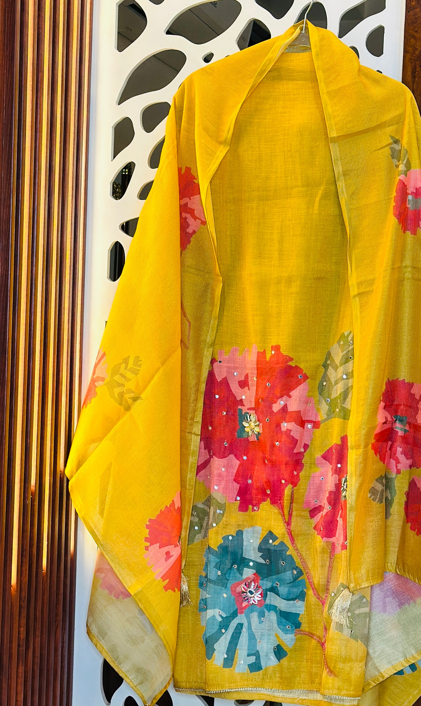 Mustard Shimmer Linen Digital Print Daman Work