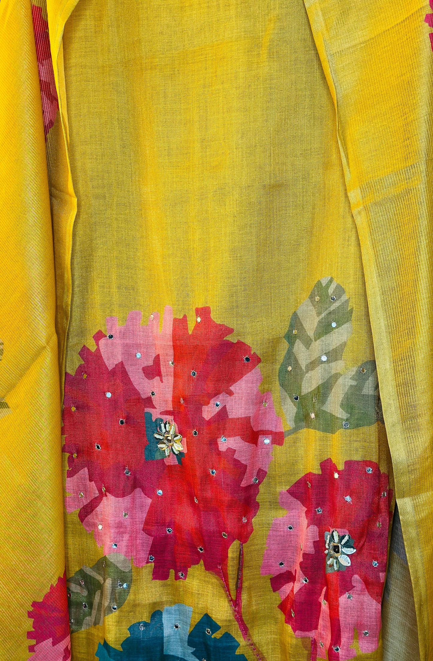 Mustard Shimmer Linen Digital Print Daman Work