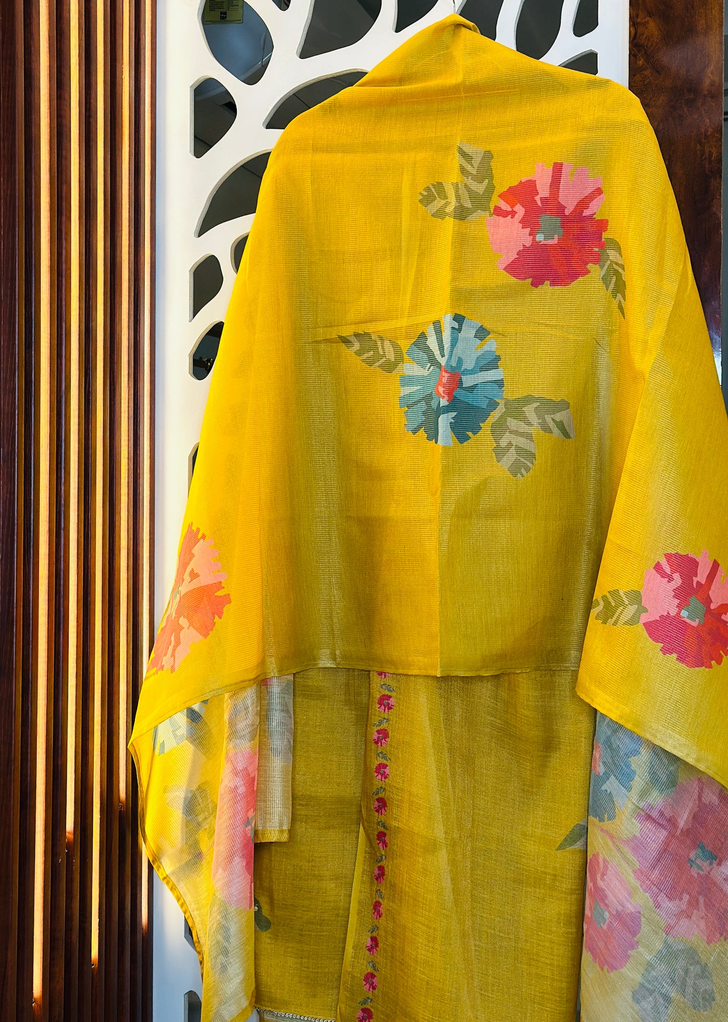 Mustard Shimmer Linen Digital Print Daman Work