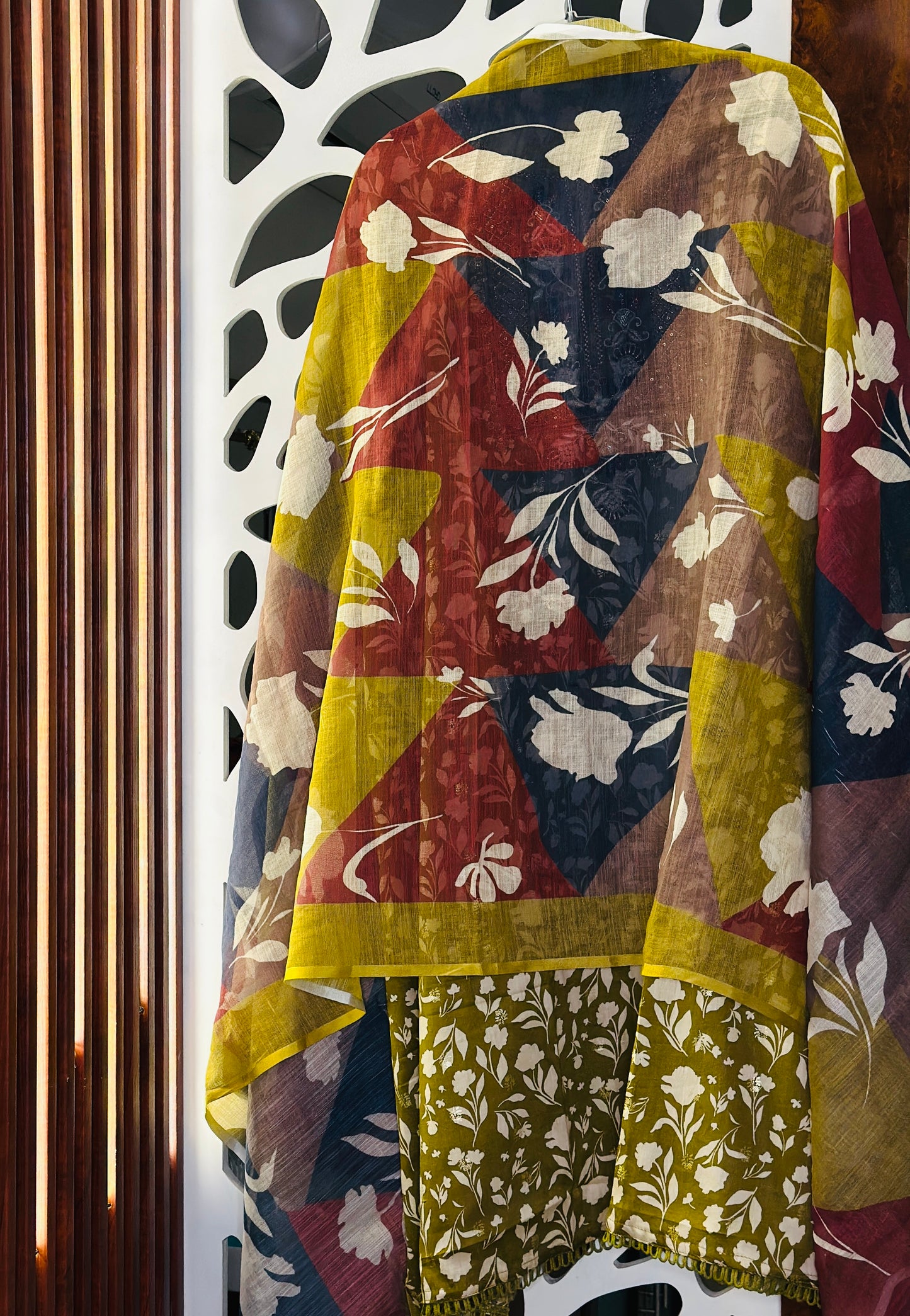 Jam Floral Printed Cotton With Embroidered Neck Tie