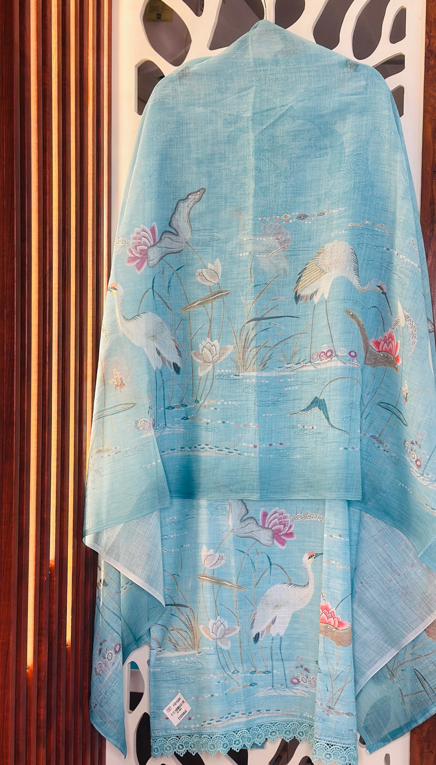 Ostrich Embroidered Fine Cotton With Printed Dupatta & Crochet Lace