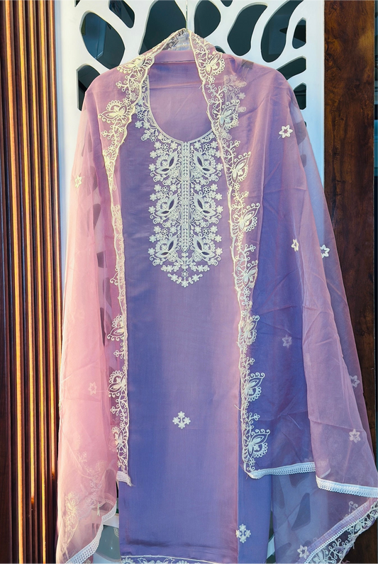 Muslin With Fine Thread Embroidery & Pure Oraganza Dupatta