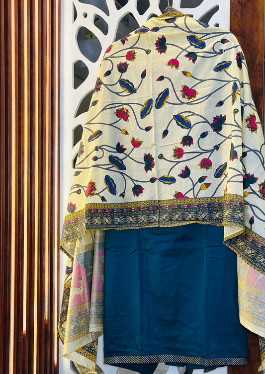Fine Glace Cotton Kalamkari Print With Digital Printed Dupatta