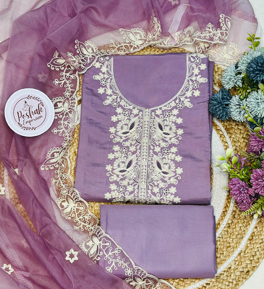 Muslin With Fine Thread Embroidery & Pure Oraganza Dupatta