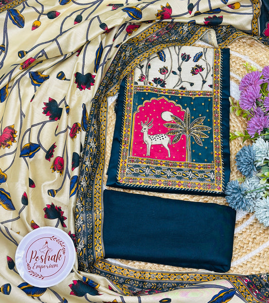 Fine Glace Cotton Kalamkari Print With Digital Printed Dupatta