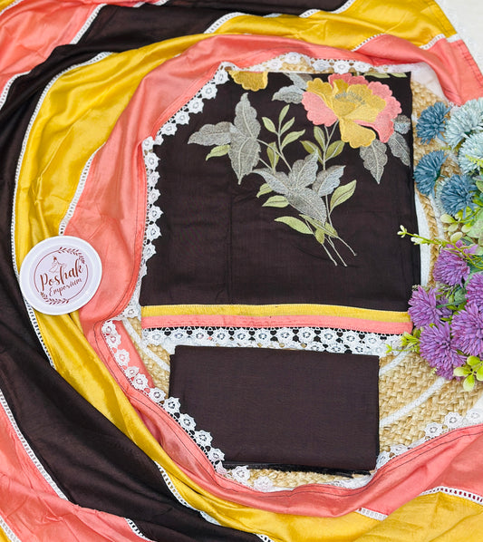 Soft Pure Cotton With Fine Floral Floral Thread Embroidery & Lace Highlights