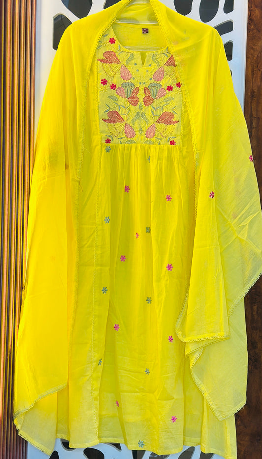 Fine Thread Embroidered Mul Cotton Anarkali Suit