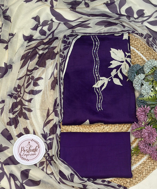 Digital Printed Pure Cotton With Pearl, Sequence Hightlights & Pure Printed Chiffon Dupatta