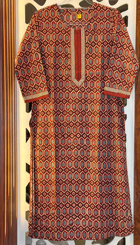 Digital Printed Cotton Suit With Beautiful Neck & Hand Design