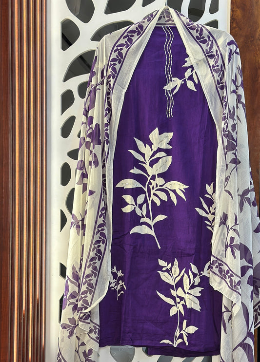 Digital Printed Pure Cotton With Pearl, Sequence Hightlights & Pure Printed Chiffon Dupatta