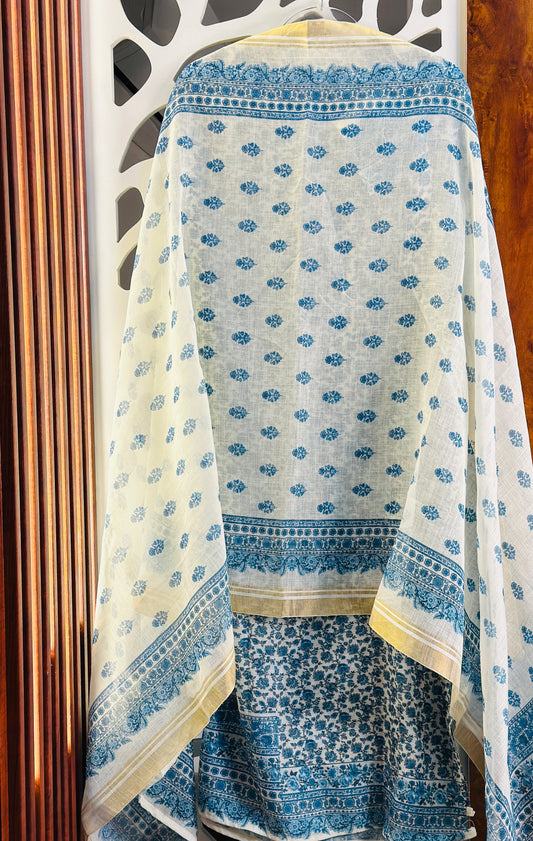 Soft Linen Digital Printed Suit Pearl Work On Neck Tie With Digital Printed Linen Dupatta & Rayon Bottom