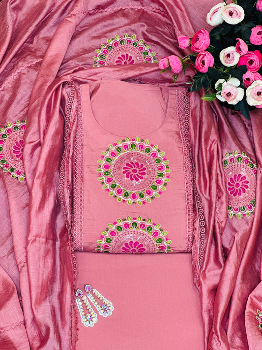 Elegant Lace Muslin With Patch Embroidery