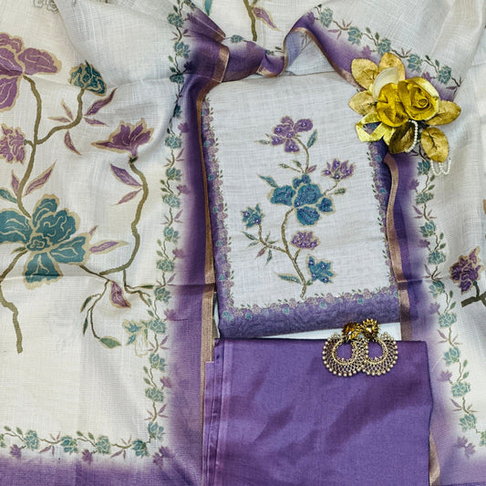 Elegant Linen Suit With Kota Doria Printed Dupatta