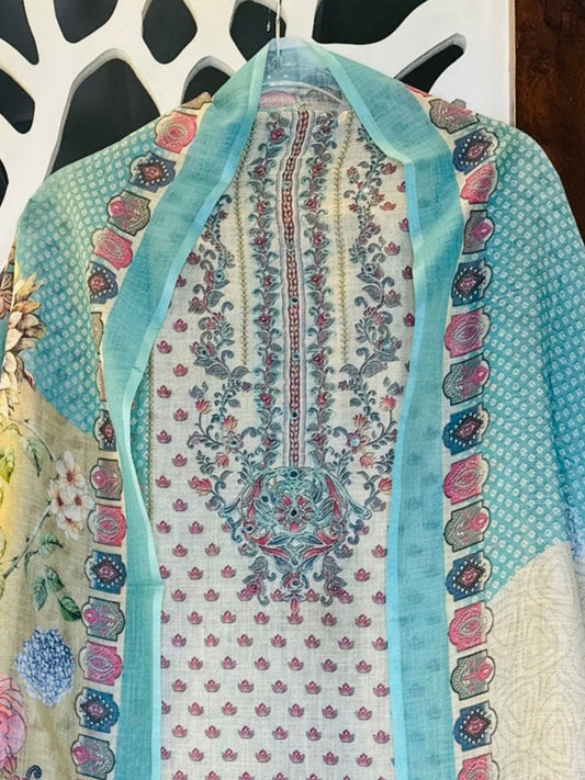 Printed Linen With Thread Highlights On Neck Tie