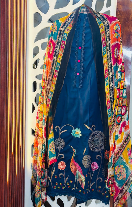 Fine Cotton Thread Embroidered With Pure Chiffon Dupatta