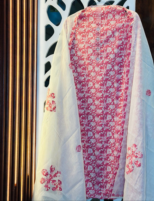 Floral Cotton Mirror Embellished Suit