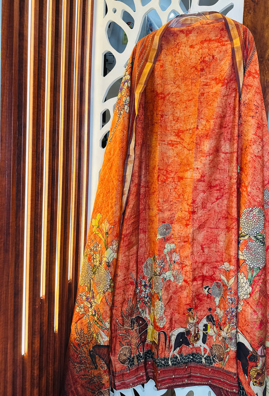 Rajwada Printed Maheshwari Silk With Golden Thread Highlights