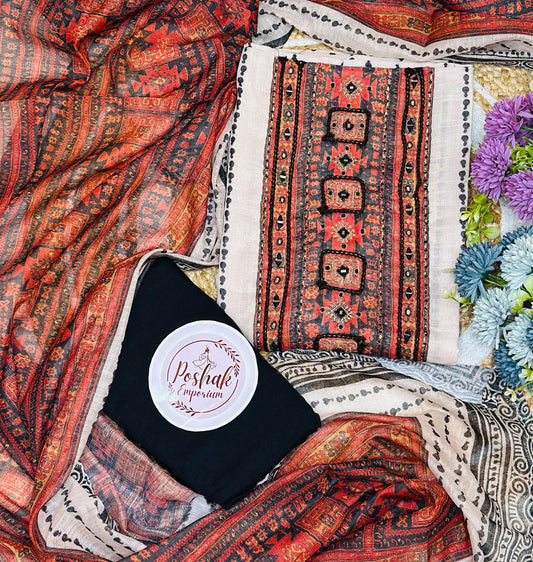 Soft Fine Linen With kantha Embroidery & Mirror Work