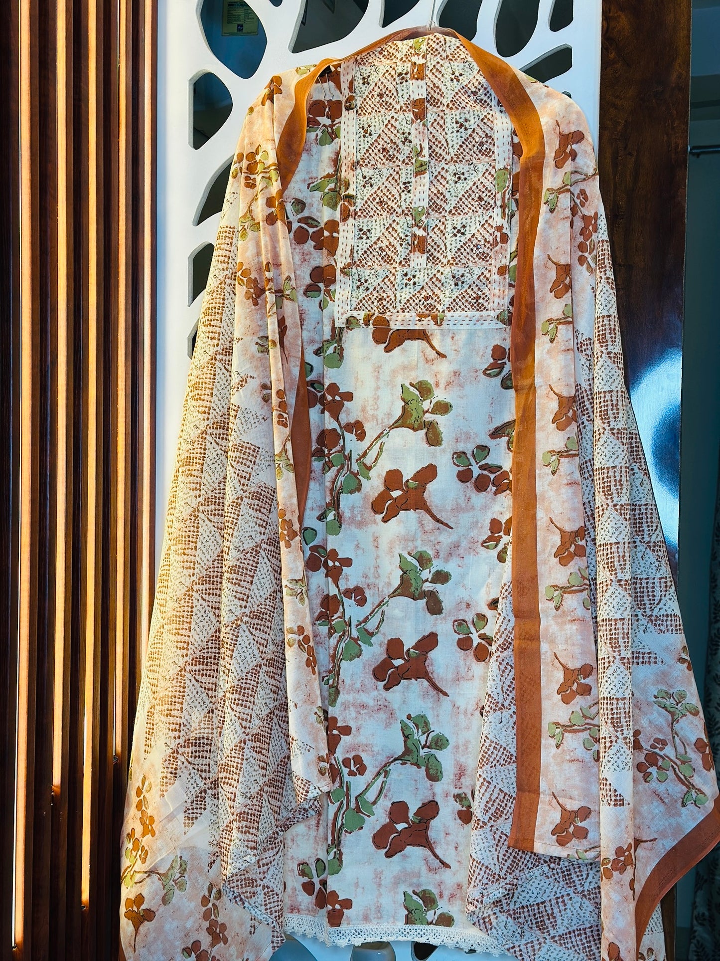 French Knot & Kantha Embroidered Printed Cotton Suit