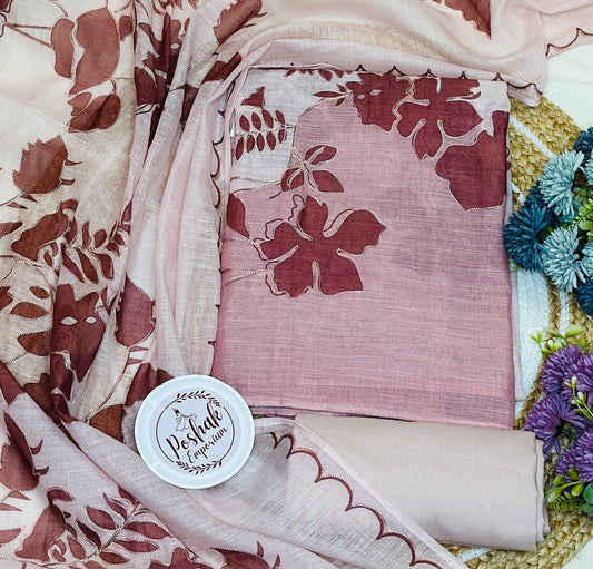 Ombre Floral Embroidered Fine Linen Suit
