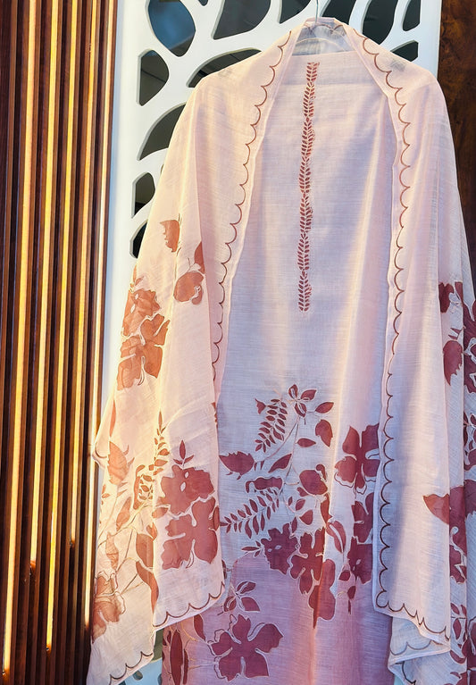 Ombre Floral Embroidered Fine Linen Suit