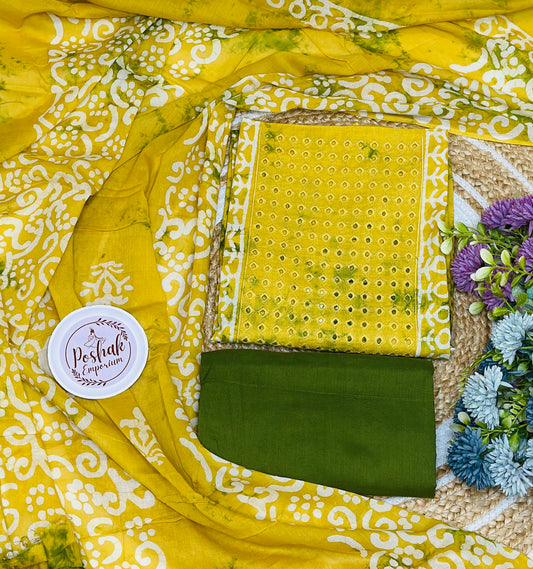 Batik Printed Cotton With Schiffli Neck Patch