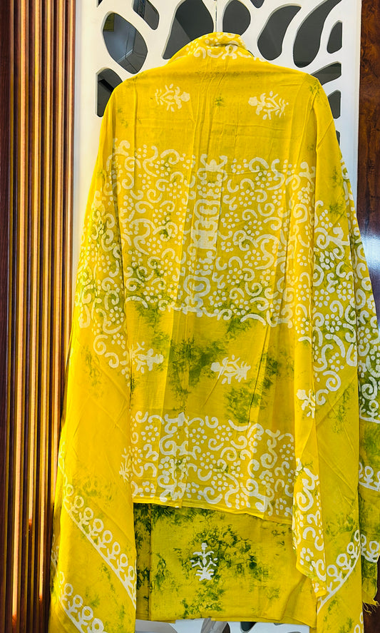 Batik Printed Cotton With Schiffli Neck Patch